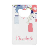  Roze en Blauwe Bloemen met Mason Jars Creditkaart Flessenopener (Voorkant)