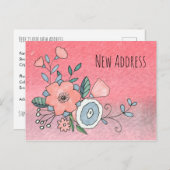 Roze en Blauwe Bloemen Nieuwe Adres Aankondiging Briefkaart (Voorkant / Achterkant)