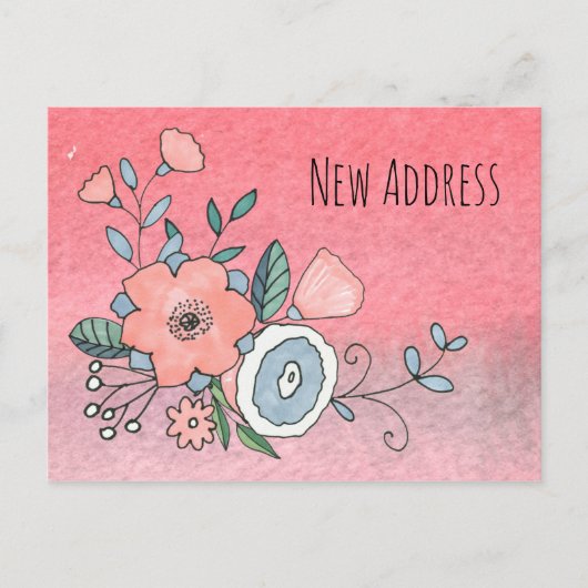 Roze en Blauwe Bloemen Nieuwe Adres Aankondiging Briefkaart (Voorkant)