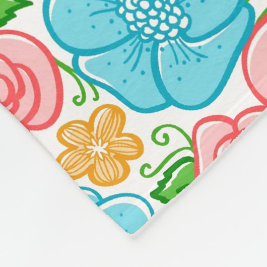 Roze en blauwe bloemen op blauwe achtergrond fleece deken (Hoek)