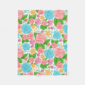 Roze en blauwe bloemen op blauwe achtergrond fleece deken (Voorkant)