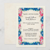 Roze en blauwe bloemen op Faux Parchment Wedding Kaart (Voorkant / Achterkant)