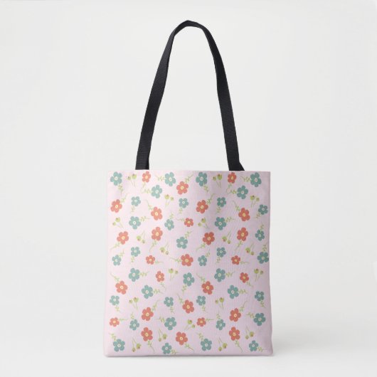Roze en blauwe bloemen op zak tote bag (Voorkant)