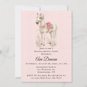 Roze en Blauwe Bloemen Paard Bachelorette Party Kaart