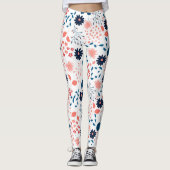 Roze en blauwe bloemen patroon leggings (Voorkant)