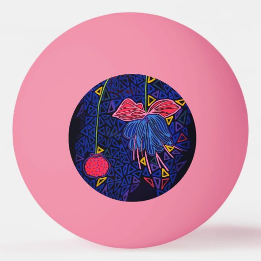 Roze en blauwe bloemen pingpongbal (Voorkant)