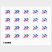roze en blauwe bloemen ronde sticker (Vel)