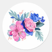 roze en blauwe bloemen ronde sticker (Voorkant)