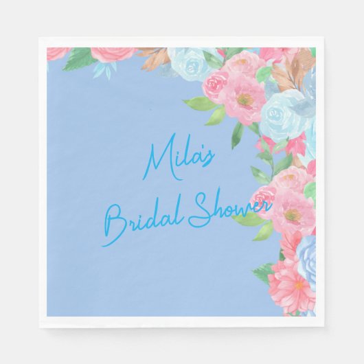roze en blauwe bloemen servet (Voorkant)