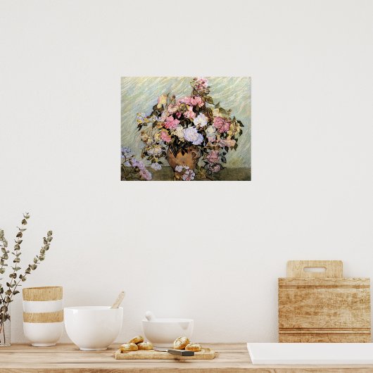 Roze en blauwe bloemen van Van Gogh Poster (Keuken)