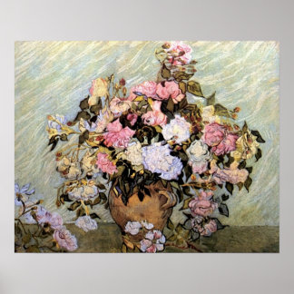 Roze en blauwe bloemen van Van Gogh Poster