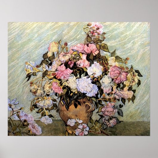 Roze en blauwe bloemen van Van Gogh Poster (Voorkant)