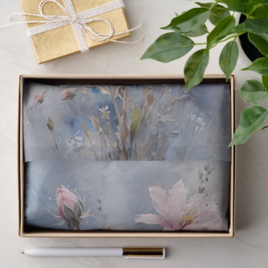 Roze en Blauwe Bloemen Waterverf Decoupage Tissuepapier (Geschenk)