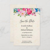  Roze en Blauwe Bloemen Weddenschap sparen de Datu Save The Date (Voorkant / Achterkant)
