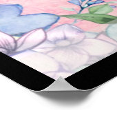 roze en blauwe bloemen welkom op onze bruiloft poster (Hoek)