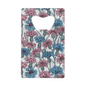 Roze en blauwe bloemen, wilde bloemen op wit creditkaart flessenopener (Voorkant)