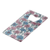 Roze en blauwe bloemen, wilde bloemen op wit creditkaart flessenopener (Achterkant Gekanteld)