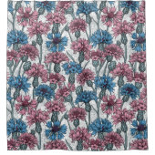 Roze en blauwe bloemen, wilde bloemen op wit douchegordijn (Voorkant)