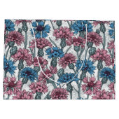 Roze en blauwe bloemen, wilde bloemen op wit groot cadeauzakje (Achterkant)