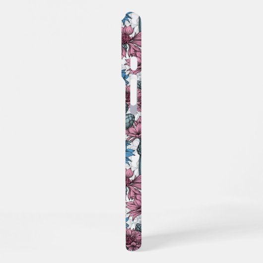 Roze en blauwe bloemen, wilde bloemen op wit iPhone hoesje (Linkerkant)