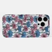 Roze en blauwe bloemen, wilde bloemen op wit iPhone hoesje (Achterkant horizontaal)