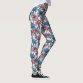Roze en blauwe bloemen, wilde bloemen op wit leggings (Rechts)