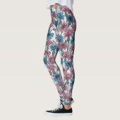 Roze en blauwe bloemen, wilde bloemen op wit leggings (Links)