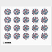 Roze en blauwe bloemen, wilde bloemen op wit ronde sticker (Vel)