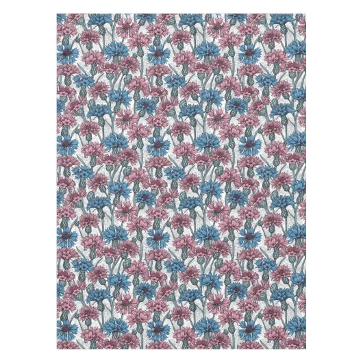 Roze en blauwe bloemen, wilde bloemen op wit tafelkleed (Voorkant)
