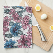 Roze en blauwe bloemen, wilde bloemen op wit theedoek (Quarter Fold)
