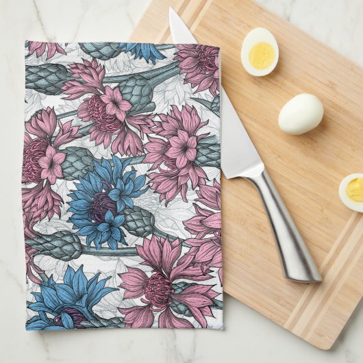 Roze en blauwe bloemen, wilde bloemen op wit theedoek (Quarter Fold)