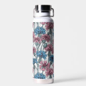 Roze en blauwe bloemen, wilde bloemen op wit waterfles (Achterkant)
