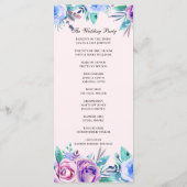 Roze en blauwe bloemenbruiloft. Waterverf bloemen Programmakaart (Achterkant)