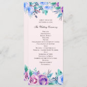 Roze en blauwe bloemenbruiloft. Waterverf bloemen Programmakaart (Voorkant / Achterkant)