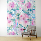 Roze en blauwe bloemencollagepatroon wandkleed (In situ)