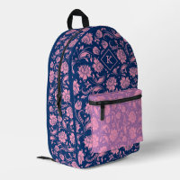Roze en blauwe bloemendamast patroon monogram