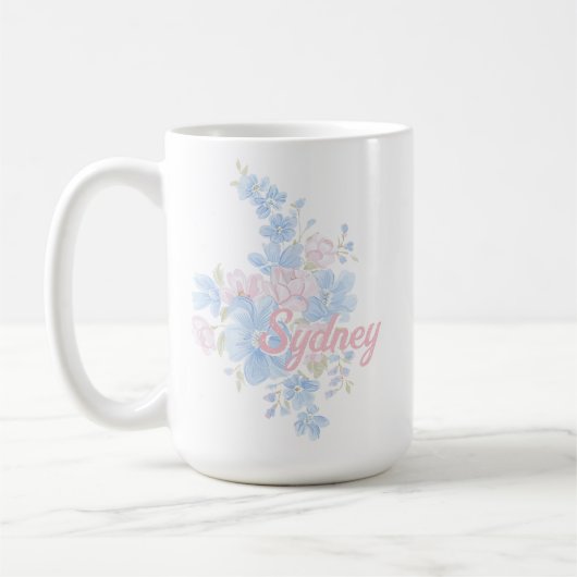 Roze en Blauwe Bloemengrootmillennial | Naam Koffiemok (Links)