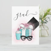 Roze en blauwe bloemenkind afstudeerfeest kaart (Staand voorkant)