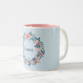  roze en blauwe bloemenkrans tweekleurige koffiemok (Voorkant rechts)