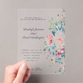 Roze en blauwe bloemenrand Bruiloft Uitnodiging (Insitu (Draagbaar))