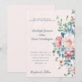 Roze en blauwe bloemenrand Trouwkaart Kaart (Voorkant / Achterkant)