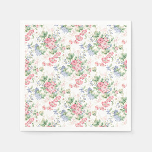 Roze en blauwe bloemenschintz op wit servet