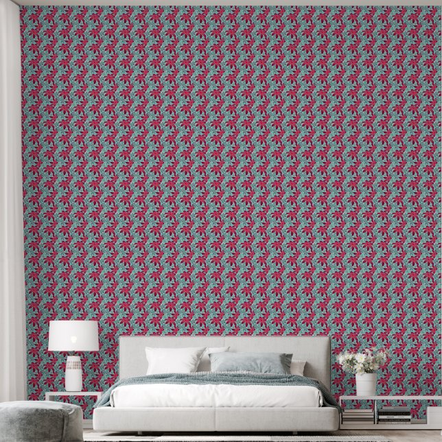 Roze en blauwe bloemenseamlesspatroon behang (Slaapkamer)