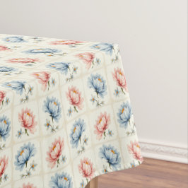 Roze en blauwe bloemenvierkanten tafelkleed