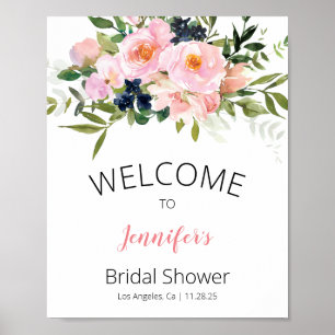 Roze en blauwe bloemenwelkom poster