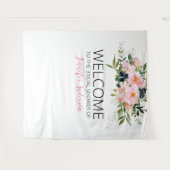 Roze en blauwe bloemenwelkom wandkleed (Voorkant (horizontaal))