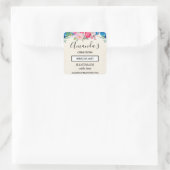  Roze en Blauwe Bloemgrens Bedrijf Vierkante Sticker (Tas)