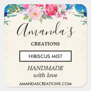 Roze en Blauwe Bloemgrens Bedrijf Vierkante Sticker