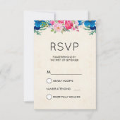  Roze en Blauwe Bloemgrens Eenvoudige RSVP Kaart (Voorkant)