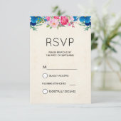  Roze en Blauwe Bloemgrens Eenvoudige RSVP Kaart (Staand voorkant)